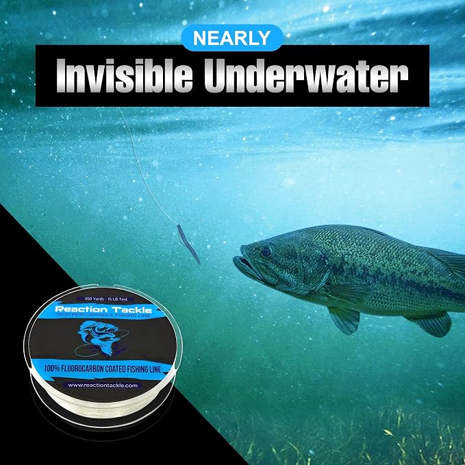 Reaction Tackle Fluorocarbon Coated Fishing Line, 350yds - Superior Strength, Low Visibility, Abrasion Resistant - Ideal for Freshwater or Saltwater Fishing, Monofilament Upgrade