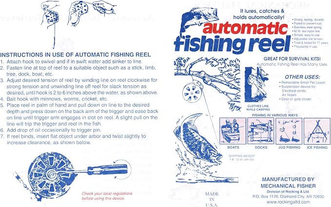 4 Mechanical Fisher's Yo Yo Fishing Reels -Package of 4 Reels- Yoyo Fish Trap -(Flat Trigger Model) by Mechanical Fisher YoYo Automatic Fishing Reel