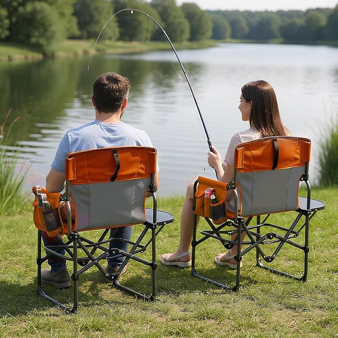 Oversized Camping Directors Chair, Portable Folding Lawn Chairs for Adults Heavy Duty with Side Table, Outdoor Foldable Camp Chair with Pocket for Beach, Fishing, Picnic, Outdoor Foldable Camp Chair