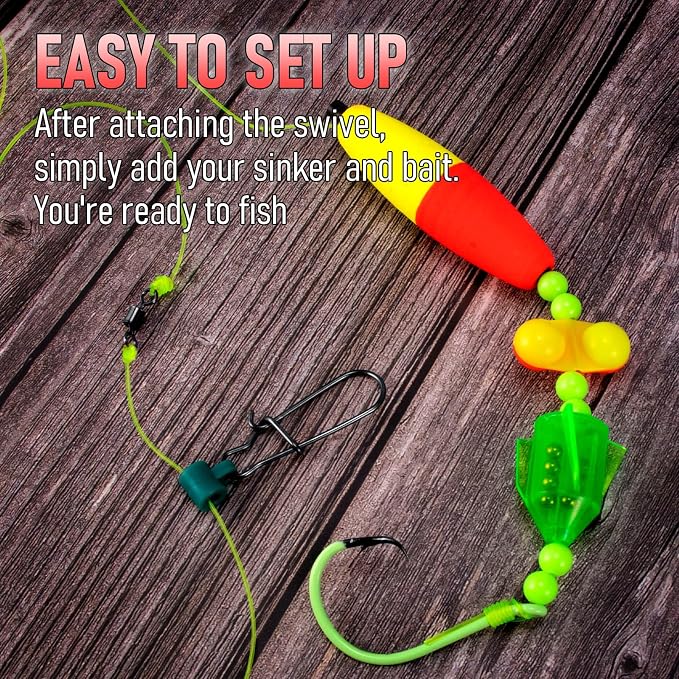 Alwonder 5-Pack Catfish Bait Float Rigs Kit, Ready Cat Fish Rig with Catfish Rattles Peg Floats Beads Circle Hooks 6/0 8/0 10/0, Catfishing Tackle Equipment Rattle Floater Bobbers Cat Fishing Gear