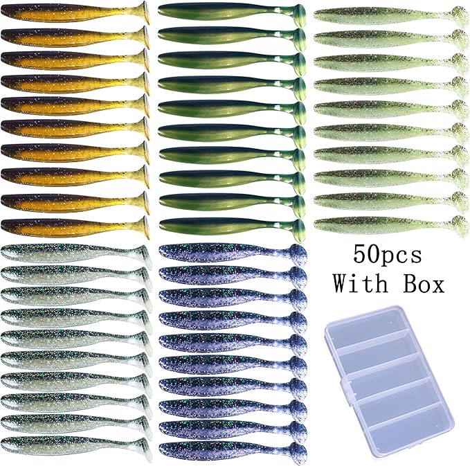Paddle Tail Swimbaits,Soft Plastic Fishing Lures Swim Baits for Bass Fishing,30/50pcs with Box,Soft Plastic Swimbaits for Bass Trout Crappie Lures Kit for Saltwater Freshwater