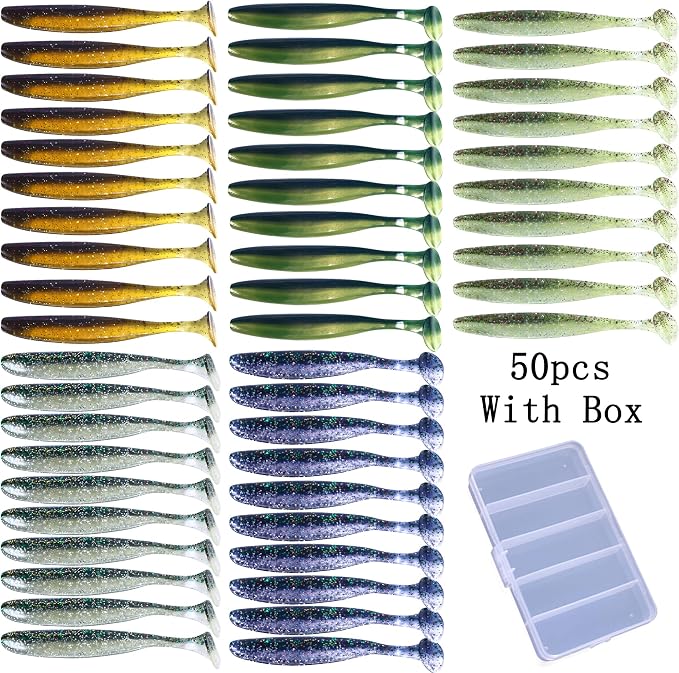Paddle Tail Swimbaits,Soft Plastic Fishing Lures Swim Baits for Bass Fishing,30/50pcs with Box,Soft Plastic Swimbaits for Bass Trout Crappie Lures Kit for Saltwater Freshwater