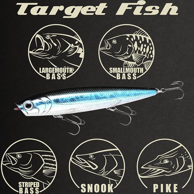 LUCKY CRAFT Gunfish 95 3 Hook Freshwater Fishing Lures and Bait for Bass Fish, Topwater Fish Line, Surface Bait with Treble Hooks, Fishing Gear for Tackle Box