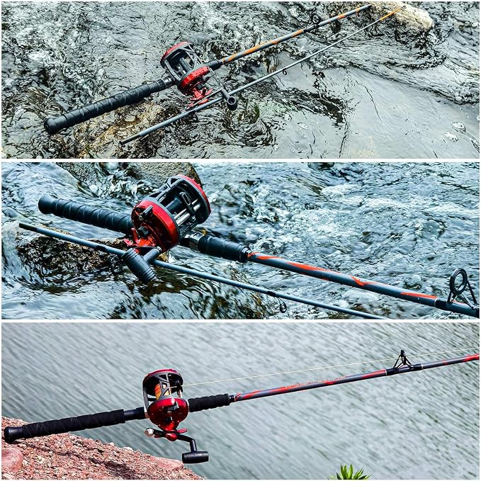 Sougayilang Progressive Glass Fishing Pole Conventional Reel Combo Medium Heavy for Catfish Salmon and Steelhead-7'0"