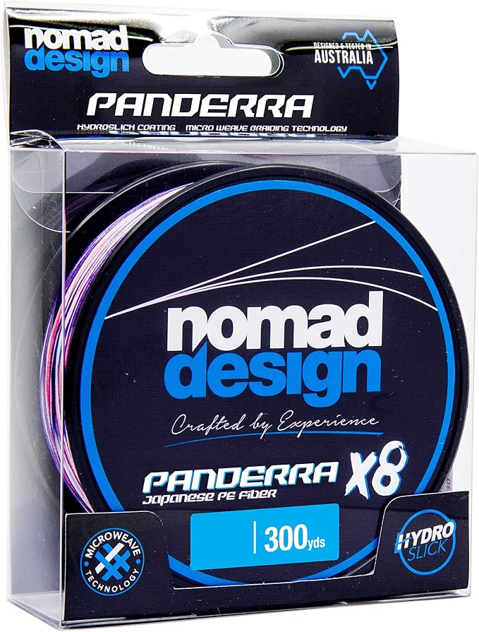 Nomad Design PANDERRA Cyan X8 Braid, Premium PE Fiber Fishing Line with Micro Weave Technology, Hydroslick Coating, and Increased Casting Distance.