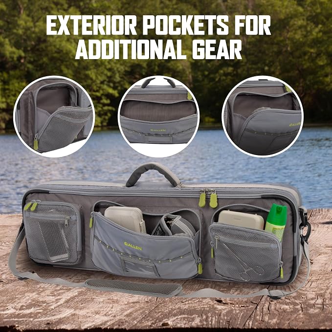 Allen Company Cottonwood Fly Fishing Rod & Gear Bag Case, Hold up to 4 Fishing Rods, Heavy-Duty Honeycomb Frame - Gray/Lime or Olive Green