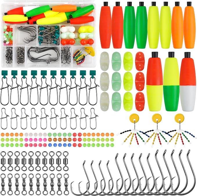 SILANON Catfish Rig Tackle Making Kit, Catfishing Tackle Accessories with Catfish Floats Catfish Hooks Swivels Fishing Rattles Bells Beads Bobber Stoppers Catfishing Gear Equipment