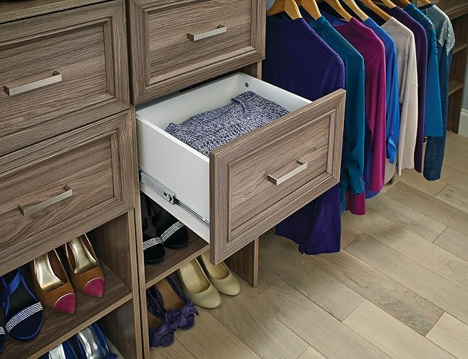 ClosetMaid SuiteSymphony Wood Closet Drawer, Add On Accessory, Shaker Style, For Storage, Closet, Clothes, 16” x 10” Size for 16 in. Units, Natural Gray