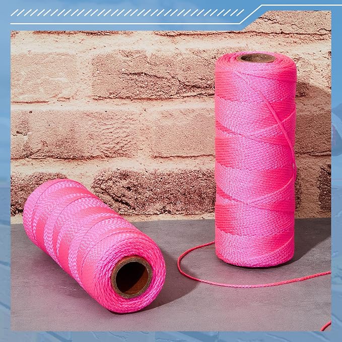 Amylove 6 Roll Mason String Line #18, 500 ft Nylon Braided Construction String Line, Heavy Duty Outdoor Twine Rope for Gardening or Masonry Tools Construction DIY Project, Fluorescent Pink