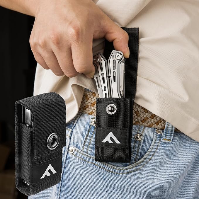 FLISSA 16-in-1 Stainless Steel Multi Tool, Gifts for Men Dad, EDC Multitool with Pocket Knife, Pliers, Belt Clip and Oxford Sheath, Self-locking Utility Multi-Tool for Camping Survival Outdoor