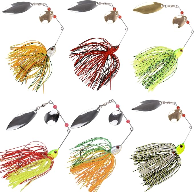 Fishing Lures Spinnerbaits,6/12pcs Bass Fishing Lures Weedless Spinner Baits Bass Lures Multicolor Buzzbaits Skirts Jigs for Bass Trout Walleye Pike Salmon Fishing