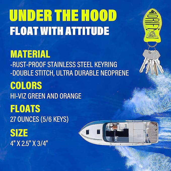 DriftFish Floating Keychain Key Float | Jumbo Size | Float 6 Keys | High Visibility | Waterproof | Boating and Fishing | Green and Orange