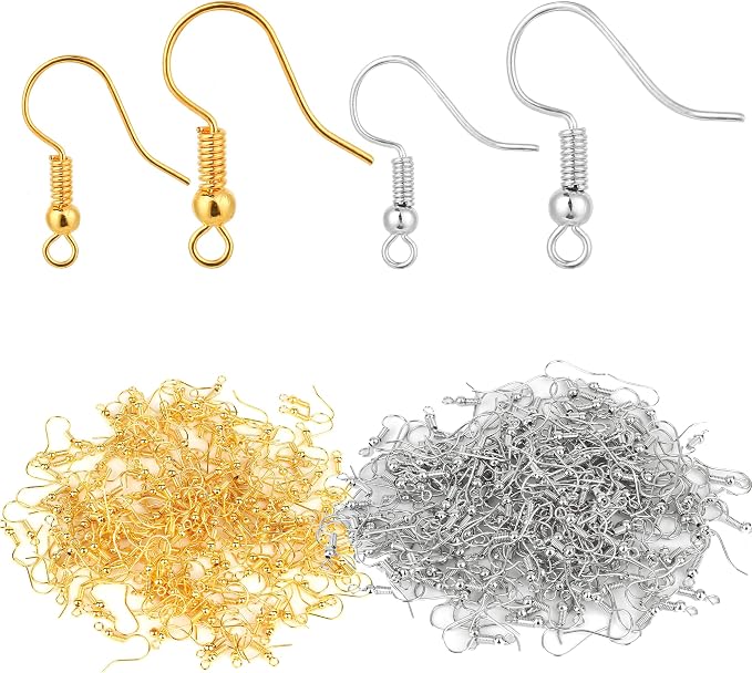 Bylion 400 Pieces Stainless Steel Earring Hooks, Fish Hooks Ear Wires French Wire Hooks, Coil and Ball Style Nickel-Free Ear Wires for Jewelry Making, Gold