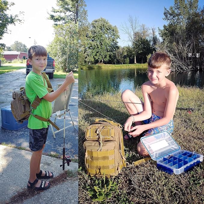Aertiavty Fishing Backpack, Fishing Bag with Tackle Box, Compact Fishing Tackle Bag, Fishing Tackle Backpack with Rod Holder for Outdoor Sport Fishing Gifts for Men Women