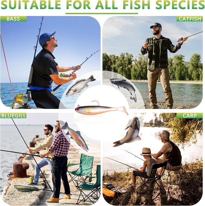 Soft Fishing Lures for Bass Fishing:Pre-Gigged Swim Baits for Saltwater or Freshwater.Soft Plastic Fishing Accessories.