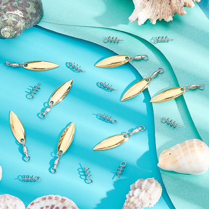 SUPERFINDINGS 15Pcs Fishing Lures Willow or Colorado Blade Spinner Blades Bearing Swivels Tail Spinner Spinnerbait Lure Making Supplies Bass Lures