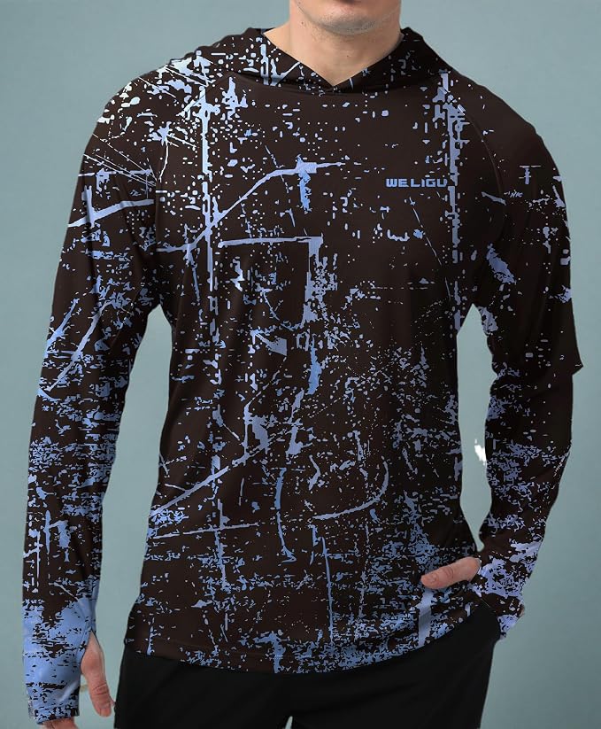 Men's UPF 50+ Sun Protection Hoodie Shirt Long Sleeve SPF Fishing Outdoor UV Hiking Lightweight Shirts