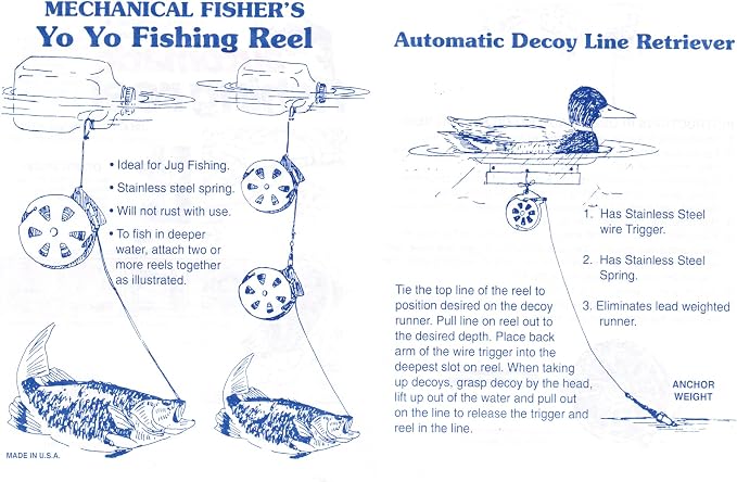 4 Mechanical Fisher's Yo Yo Fishing Reels -Package of 4 Reels- Yoyo Fish Trap -(Flat Trigger Model) by Mechanical Fisher YoYo Automatic Fishing Reel