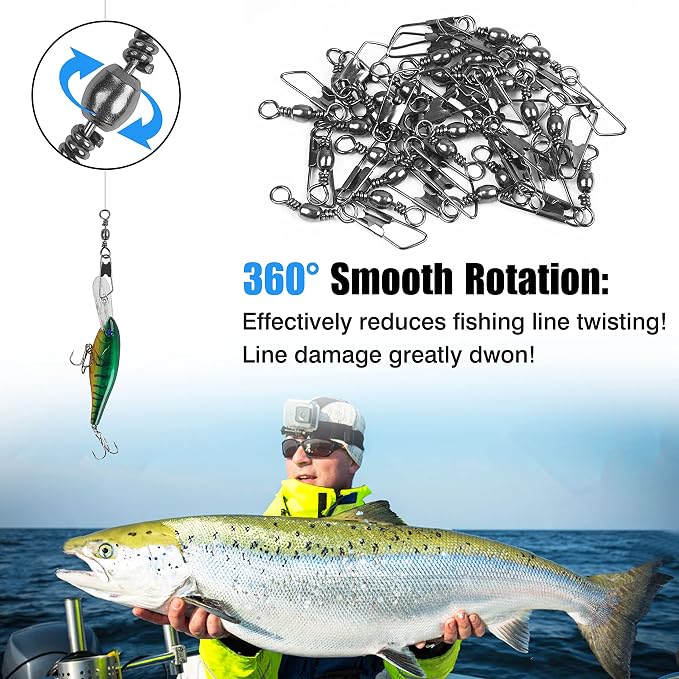 AGOOL Fishing Swivels Snaps, 60/120pcs Barrel Swivel Safety Snaps Stainless Steel Swivels Fishing Tackle Lure Leader Line Connector High Strength for Saltwater Freshwater