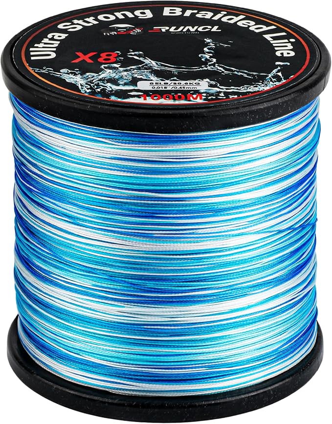 RUNCL 8 Strands Braided Fishing Line - High Visibility Colored Braid Line, Super Strong, Abrasion Resistant, No Stretch, 328yds/546yds/1093yds, 12lb to 100lb for Saltwater or Freshwater Fishing