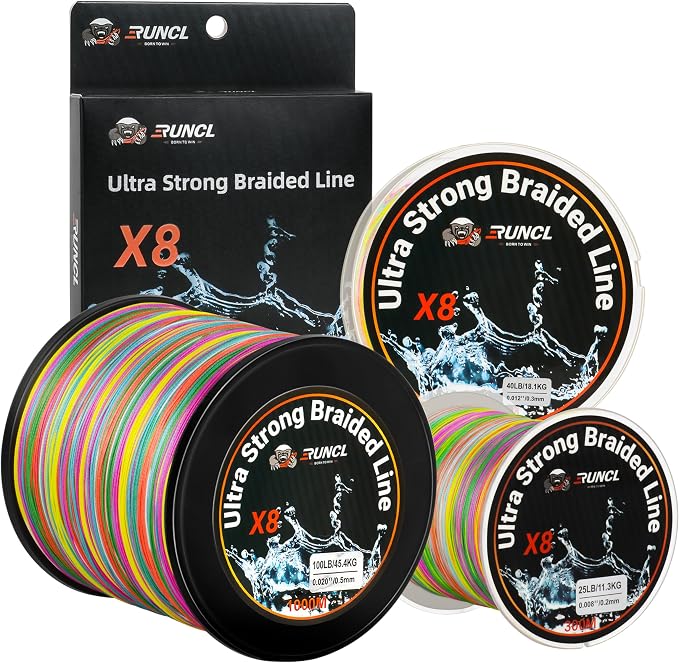 RUNCL 8 Strands Braided Fishing Line - High Visibility Colored Braid Line, Super Strong, Abrasion Resistant, No Stretch, 328yds/546yds/1093yds, 12lb to 100lb for Saltwater or Freshwater Fishing