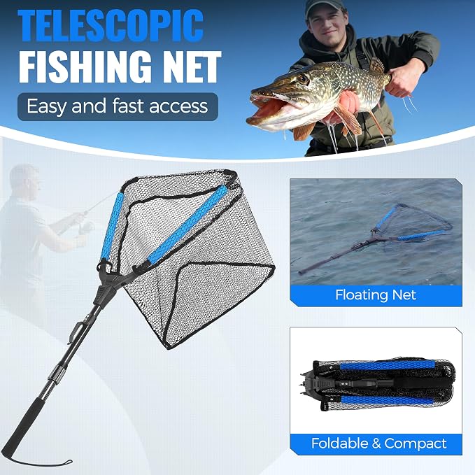 PLUSINNO Fishing Gear - Telescopic Fishing Rod and Reel Combo with Tackle Box, Collapsible Rod and Lures Box, Travel Fish Pole Starter Kit, Fishing Accessories Tackle Lure Kit Gifts for Men Bass Trout