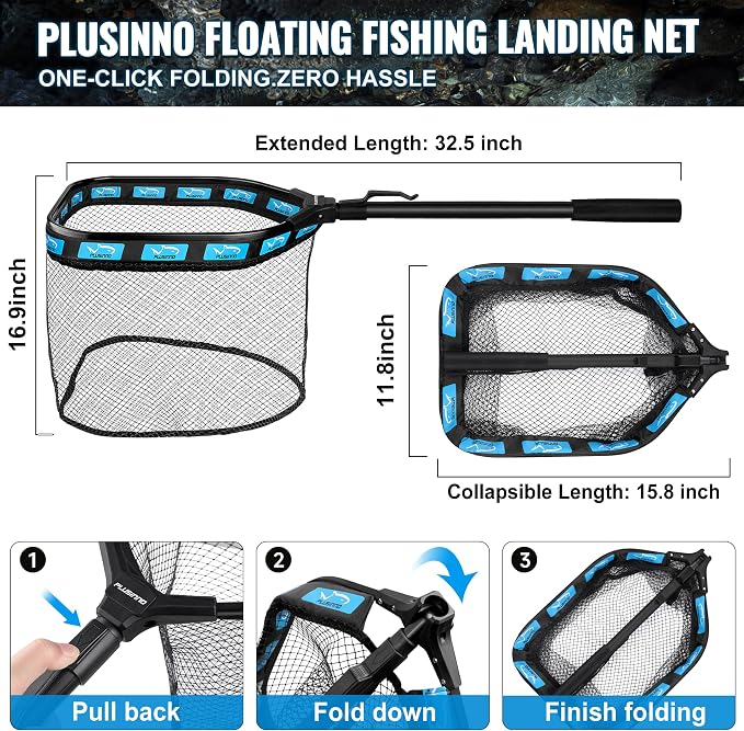 PLUSINNO Fishing Gear,Fishing Backpack with Floating Fishing Net,Tackle Boxes,Waterproof Fishing Tackle Bag,Fishing Gifts for Men