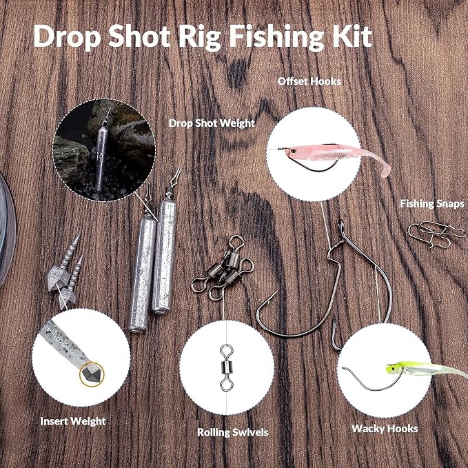 THKFISH Fishing Weights Sinkers Set, 60PCS Fishing Sinker Drop Shot Weights Kit,Drop Shot Rig Wacky Hooks for Saltwater Freshwater Bass Fishing