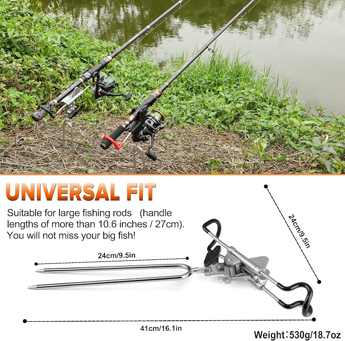PLUSINNO Fishing Rod Holders - Upgraded 360 Degree Adjustable Fishing Pole Stand Equipment for Bank, Beach, Gift for Men