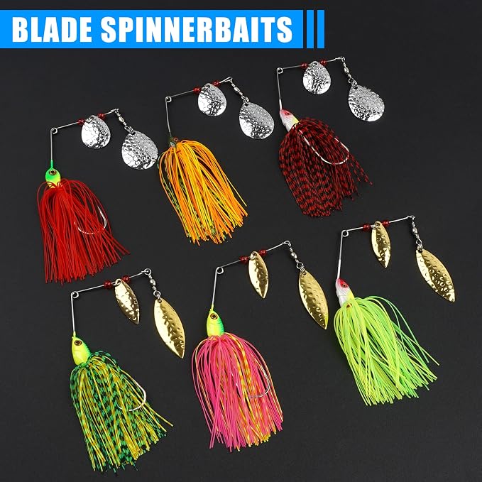 Fishing Lures Spinnerbaits,6/12pcs Bass Fishing Lures Weedless Spinner Baits Bass Lures Multicolor Buzzbaits Skirts Jigs for Bass Trout Walleye Pike Salmon Fishing