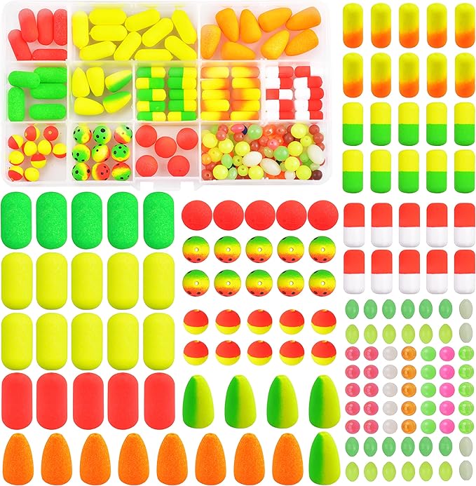 SILANON Pompano Rigs Floats Beads Kit,Foam Snell Fishing Floats Bobbers for Surf Fishing Live Bait Walleye Rig Making Accessories Bullet Cylinder Float for Trout Catfish