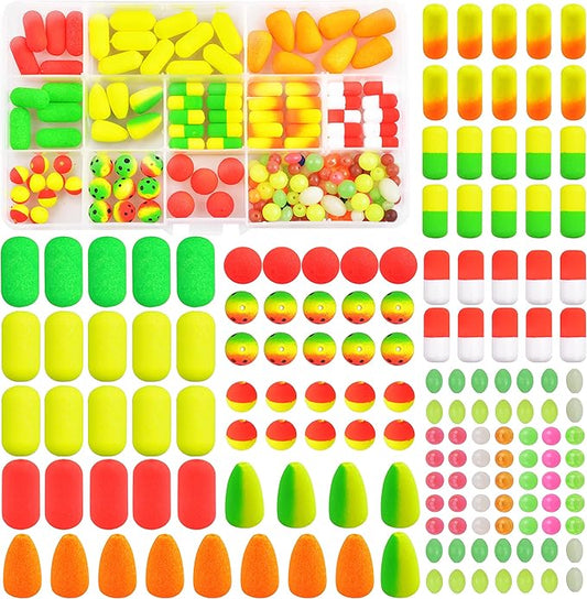 SILANON Pompano Rigs Floats Beads Kit,Foam Snell Fishing Floats Bobbers for Surf Fishing Live Bait Walleye Rig Making Accessories Bullet Cylinder Float for Trout Catfish