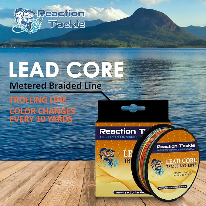 Reaction Tackle Lead Core Trolling Line - Color Changing Metered Braided Line for Trolling, Fast Sinking Depth Control for Walleye Trout and Salmon