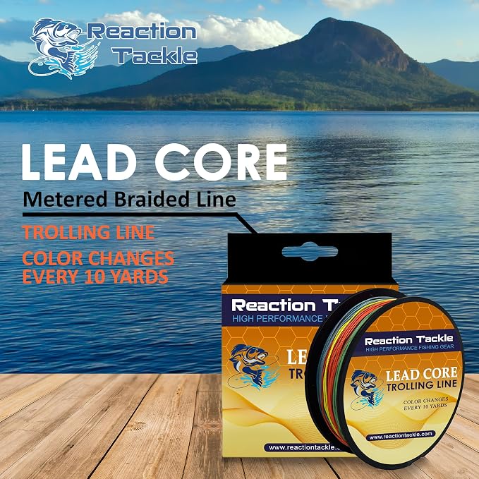 Reaction Tackle Lead Core Trolling Line - Color Changing Metered Braided Line for Trolling, Fast Sinking Depth Control for Walleye Trout and Salmon