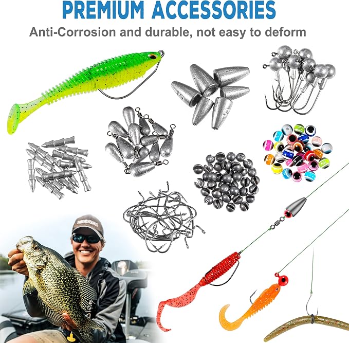 PLUSINNO Fishing Lures Fishing Tackle Box Fishing Gifts for Men, Bass, Trout Fishing Accessories Kit for Saltwater & Freshwater Fishing Gear Including Topwater Lures, Hooks, Spinnerbaits