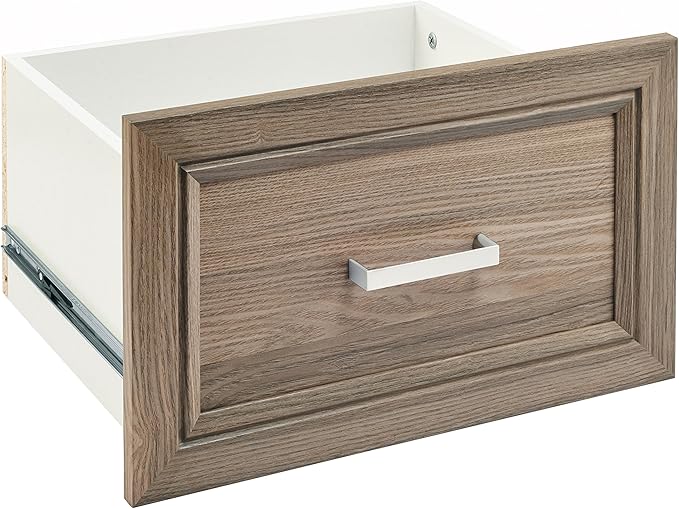 ClosetMaid SuiteSymphony Wood Closet Drawer, Add On Accessory, Shaker Style, For Storage, Closet, Clothes, 16” x 10” Size for 16 in. Units, Natural Gray