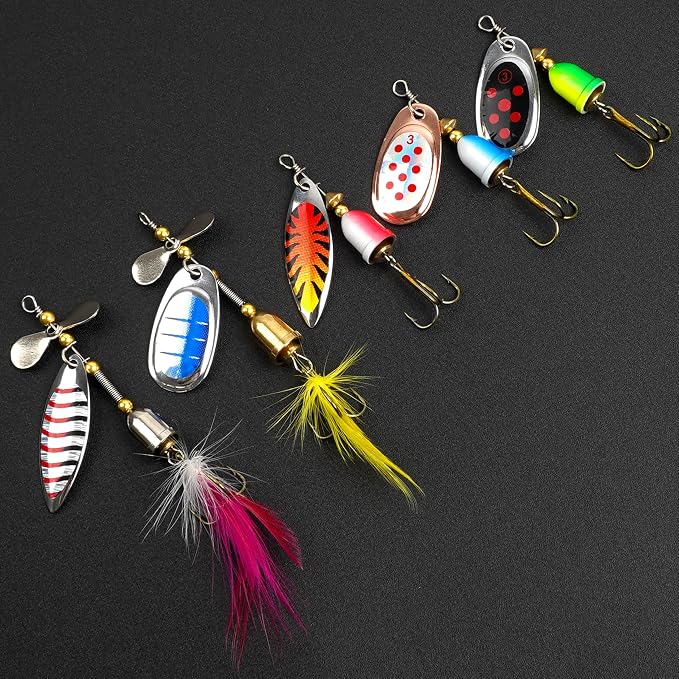 Fishing Lures Spinnerbait Kit Rooster Bait Tail Fishing Lures Inline Spinner Baits Bass Salmon Trout Spoon Hard Metal Spinnerbaits for Saltwater Freshwater