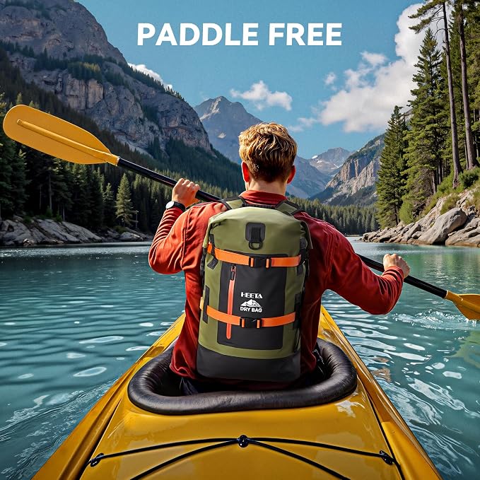 HEETA Dry Bags Waterproof Backpack 40L for Men & Women, Roll Top Heavy Duty Cushioned Hiking Backpack for Kayaking Boating Paddle Boarding Fishing Travel Camping Beach Vacation Cruise Ship Essentials