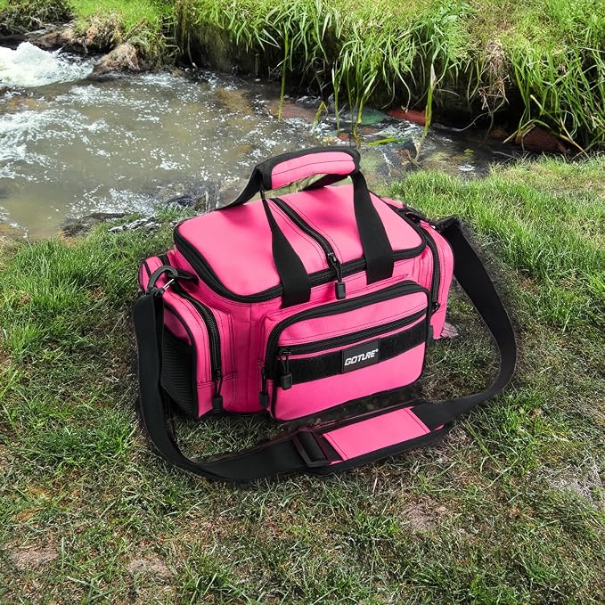 Goture Fishing Tackle Bag, 600D Water-Resistant Soft Side Crossbody Sling Bag for Women,Small Gear Storage Tactical Bags for Saltwater & Freshwater,Fits 3 3600 Tackle Boxes(Not Included)