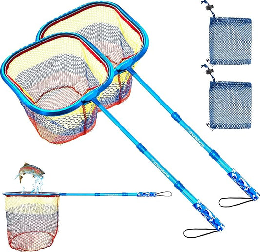 DaddyGoFish Kids Fishing Net - Extendable Telescopic Landing Net for Boy Girl Children Catching Small Fish Crab Shrimp Minnow Dragonfly Beach Pier Lake River Ocean