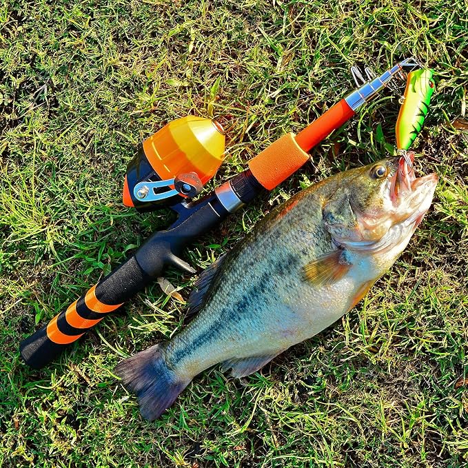 PROBEROS Kids Fishing Pole - Portable Telescopic Fishing Rod and Reel Combo Kit - Spincast Fishing Reel Casting Rods with Lures Lines Tackle Box and Bag for Boys Girls Youth Fishing