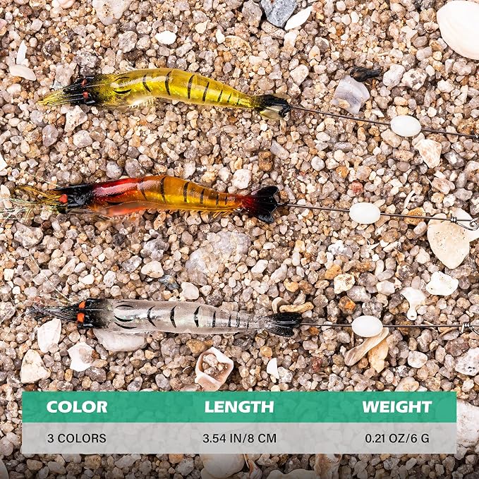 Goture Soft Shrimp Lures Fishing Saltwater Luminous Shrimp Bait Set Fishing Lures with Sharp Hooks for Freshwater Saltwater Trout Bass Salmon Crappie Walleye Pike Perch