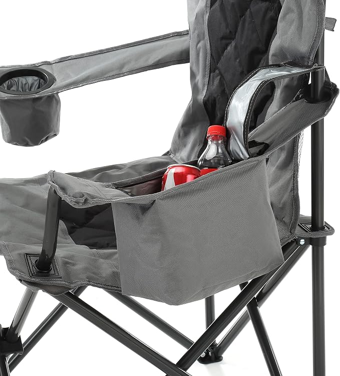 ARROWHEAD OUTDOOR Portable Deluxe Folding Camp Quad Chair w/Headrest, Glass & Cup Holders, Armest 6-can Cooler, Heavy Duty Carry Bag, 550 lbs Weight Capacity