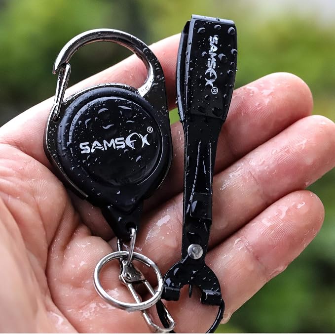 SAMSFX Fishing Knot Tying Tool, Multifunctional Fly Fishing Nippers with Retractor, Fishing Line Knot Tyer, Fast Tie Nail Knots, Tackle Box Accessory