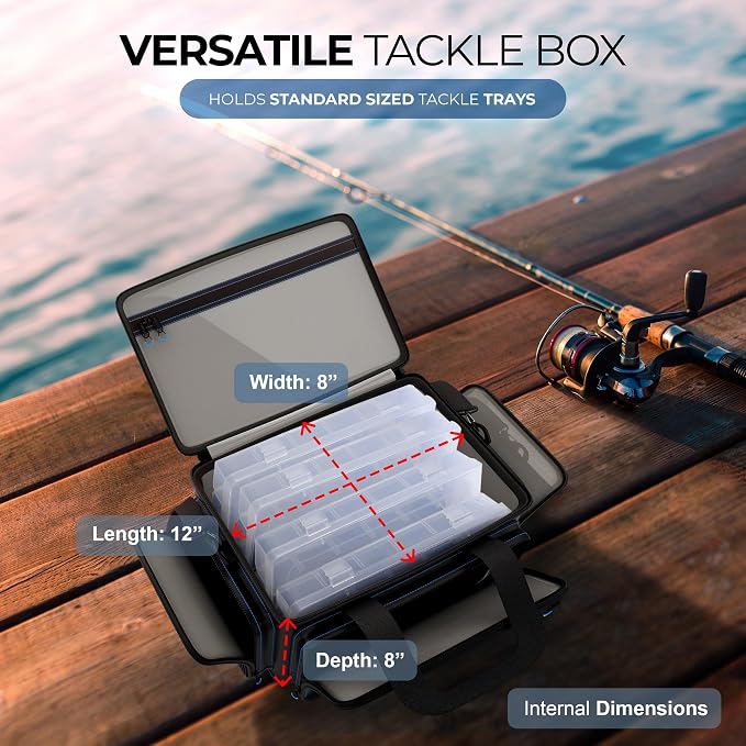 Reaction Tackle Fishing Tackle Bag – Salt Water Resistant Fishing Bag, 1000D PVC Waterproof Material, Tackle Box Organizer with Dividers for 3600 or 3700 Trays