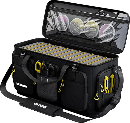 Beyond Fishing Hauler Tackle Bags - Water Resistant With Hard Molded Bottom - Perfect for Fresh Water & Salt Water Fishing Tackle Storage - Holds Tackle Boxes and Fishing Gear