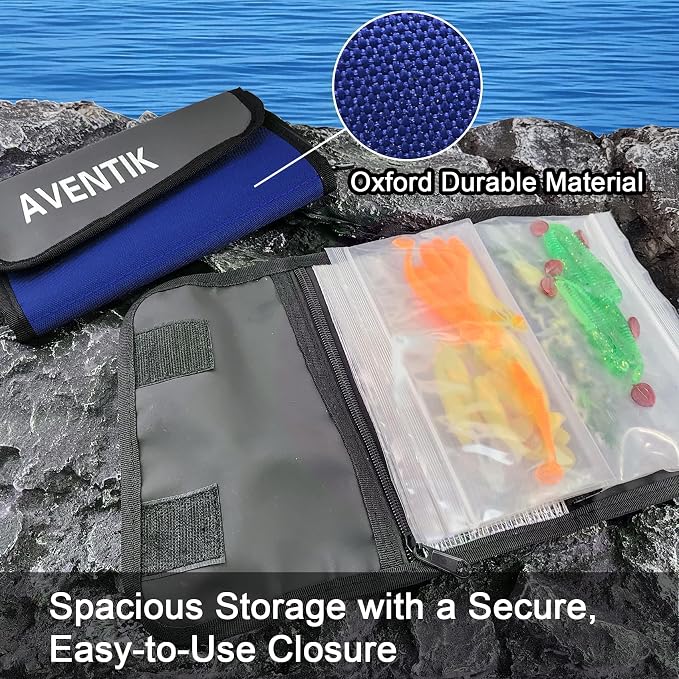 Aventik Fishing Tackle Organizer Case Soft Bait Binder Plastic Baits Spinnder Bait Tackle Organized Removable Storage Pockets (Blue)