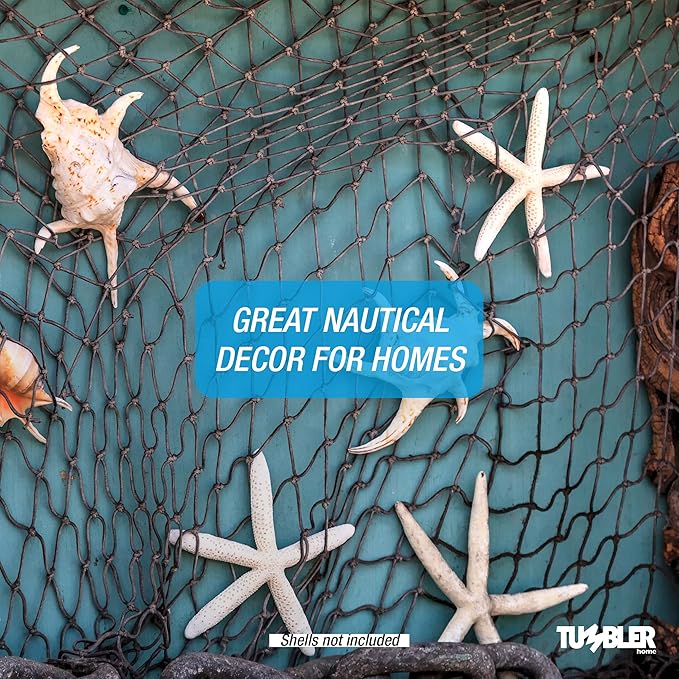 Fishing Net Decor, 5' x10' Decorative Fishing Net for Nautical, Mermaid, Pirate or Beach Themed Party or Room. Real Recycled Fish Netting for Decoration