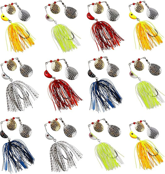 Spinner Baits Fishing Lures Kit,Bass Fishing Lures Spinnerbaits Buzzbait Set Hard Metal Swimbait Jig Lure for Bass Pike Trout Walleye Freshwater Saltwater