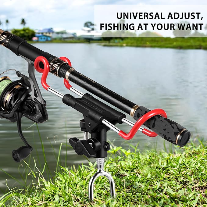 PLUSINNO Fishing Rod Holders - Upgraded 360 Degree Adjustable Fishing Pole Stand Equipment for Bank, Beach, Gift for Men